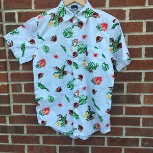 Jurassic World Hawaiian Camp Shirt Mens Med White All Over Jurassic Park Print